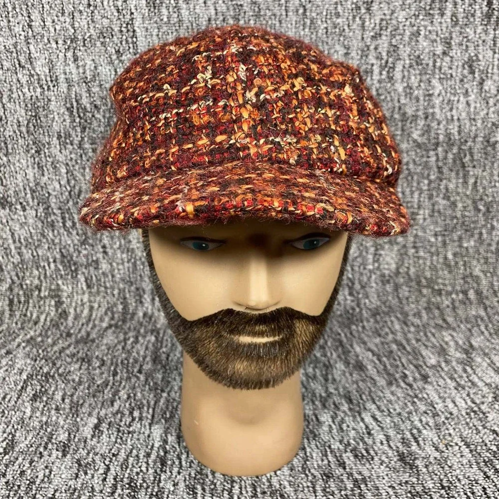 San‎ Diego Hat Co Newsboy Cap Women Medium Red Wool Blend Tweed Cabbie Hat